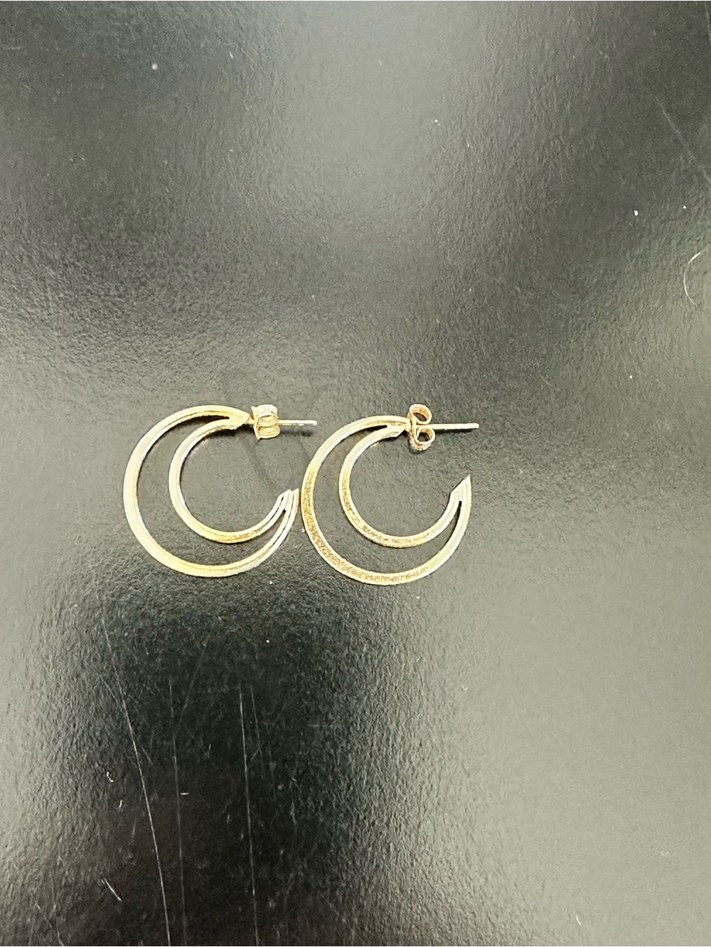 Gold Double Crescent Hoop Stud Earrings - Women Jewelry